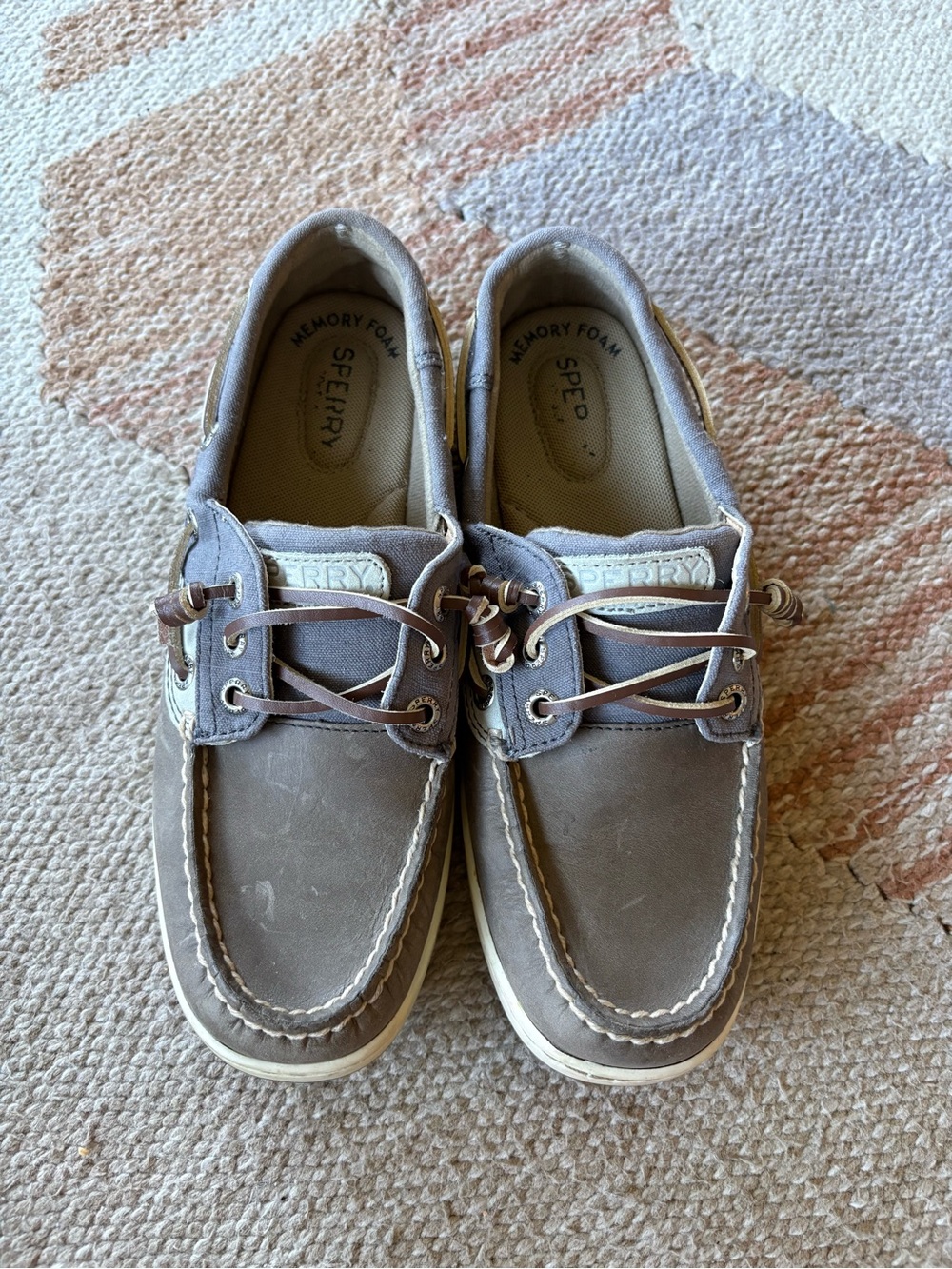 Women’s Sperry Taupe Tan Brown Slip-On Boat Shoes with Laces Size 6.5